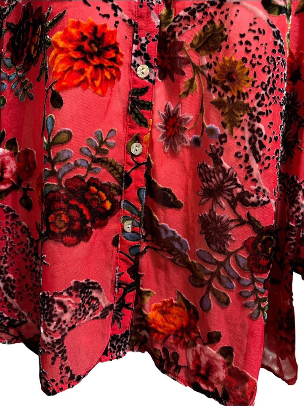 NWT John Mark Magic Moments Plus 1X Red Floral Burnout Velvet Button Blouse Boho - Picture 6 of 13